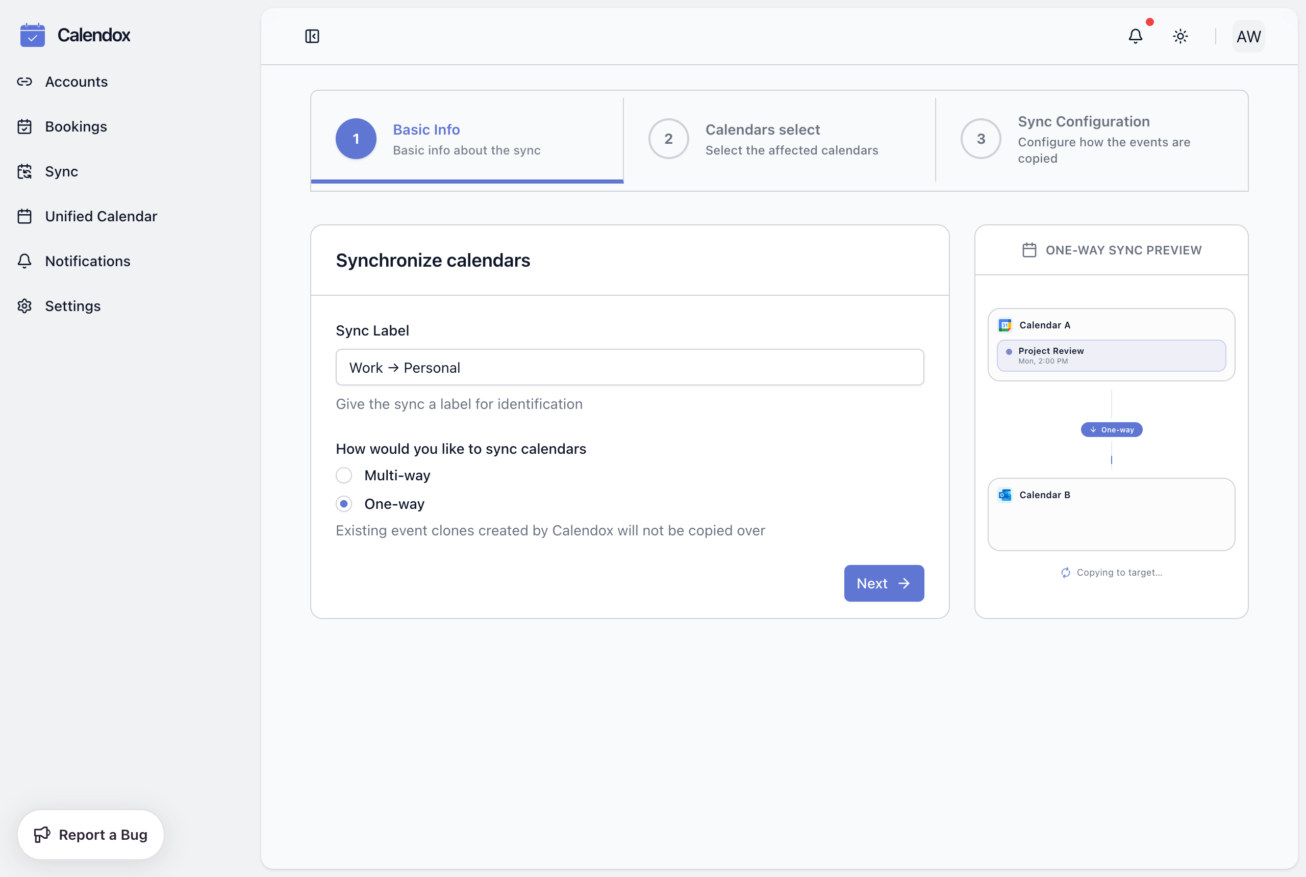 Create sync — Step 1: choose sync type